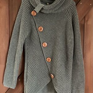 Charcoal Button-Down Cowl Neck Sweater